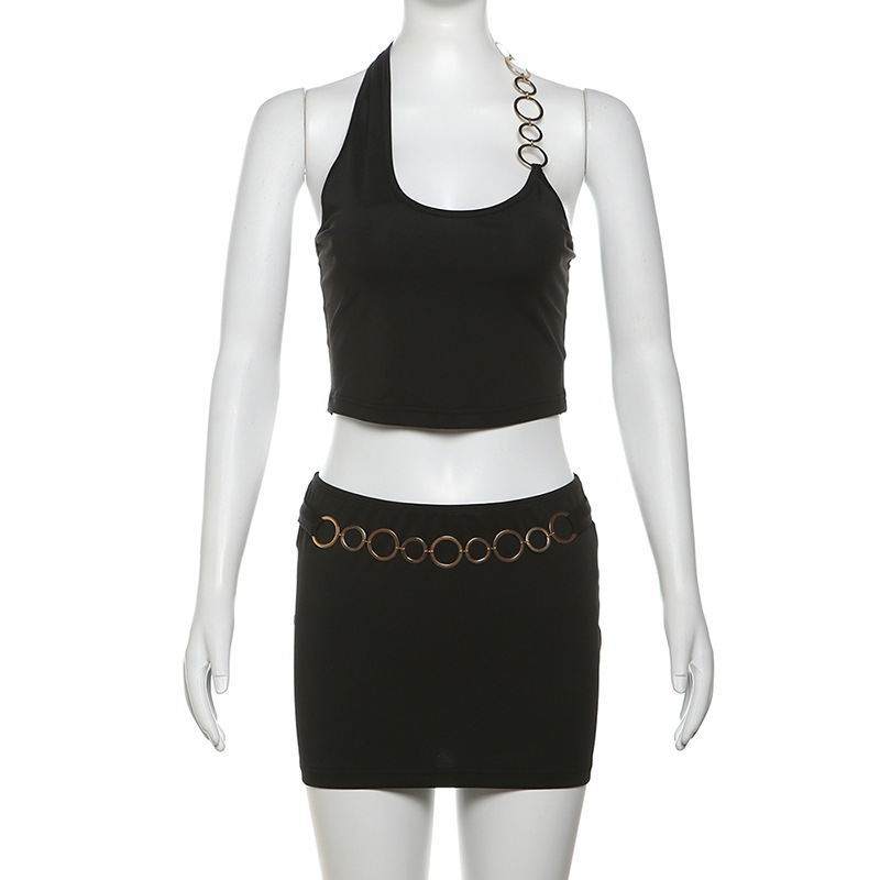 Summer Sexy Backless Halter Top High Waist Hip Wrapped Skirt Set Women