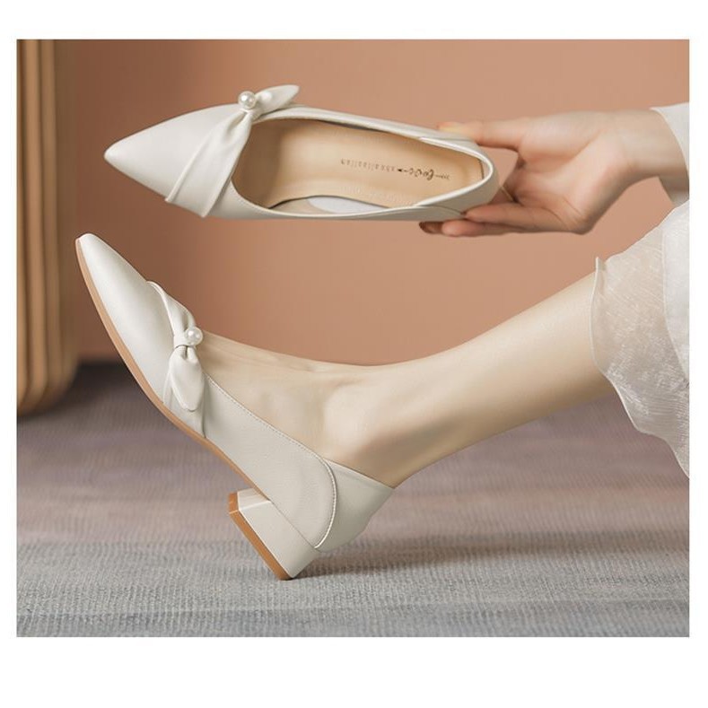 2026 primavera nueva punta plana zapatos de una sola mujer temperamento de tacones bajos gruesos diseño francés zapatos de nicho