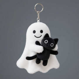 跨境新款Ghost Plush with Black Cat 万圣节幽灵猫毛绒玩偶公仔