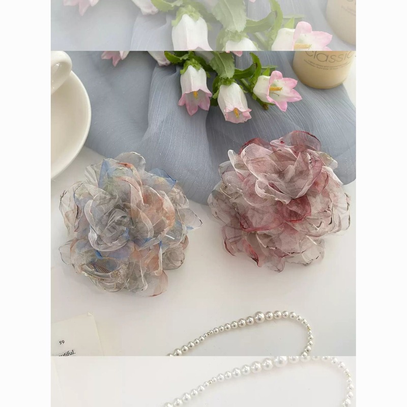 スーパーフェアリーラージメッシュローズポニーテールヘアクリップ女性用後頭部ヘアクリップハイエンドヘッドギアサメクリップ|undefined