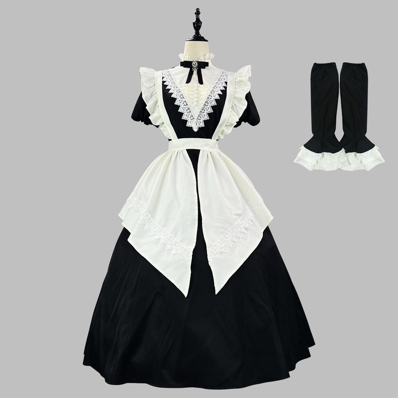 クロスボーダー新製品ゴシック修道女黒ロングとショートOPスリーブエプロンマルチウェアメイド服ハロウィンメイド服|undefined