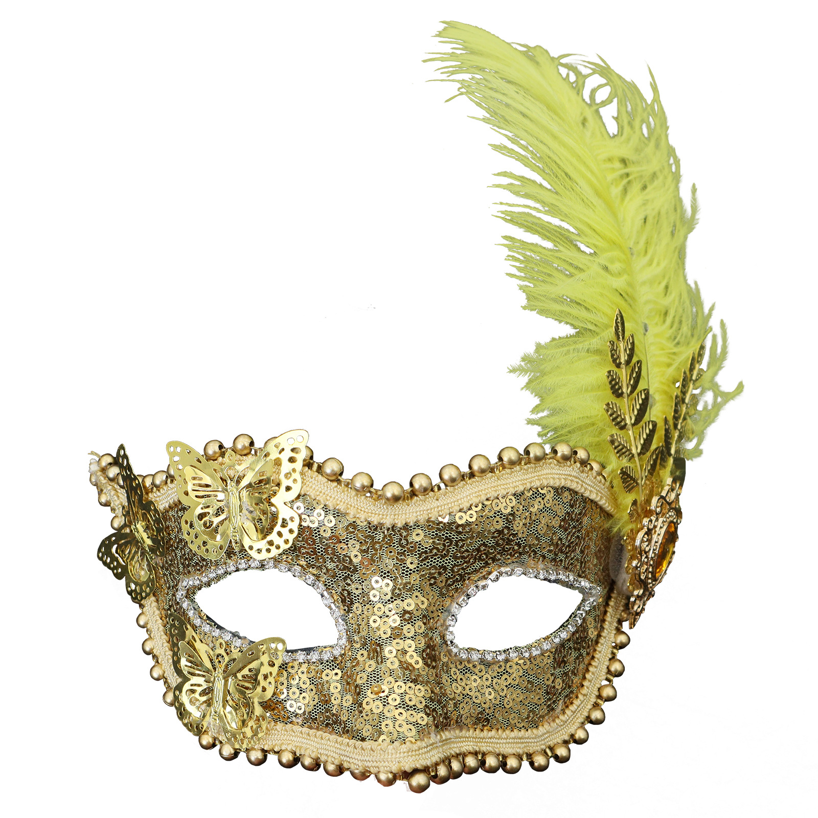 Amazon venta caliente carnaval borde lateral plumas metálicas mariposas retro máscaras de mitad de cara romana baile de maquillaje