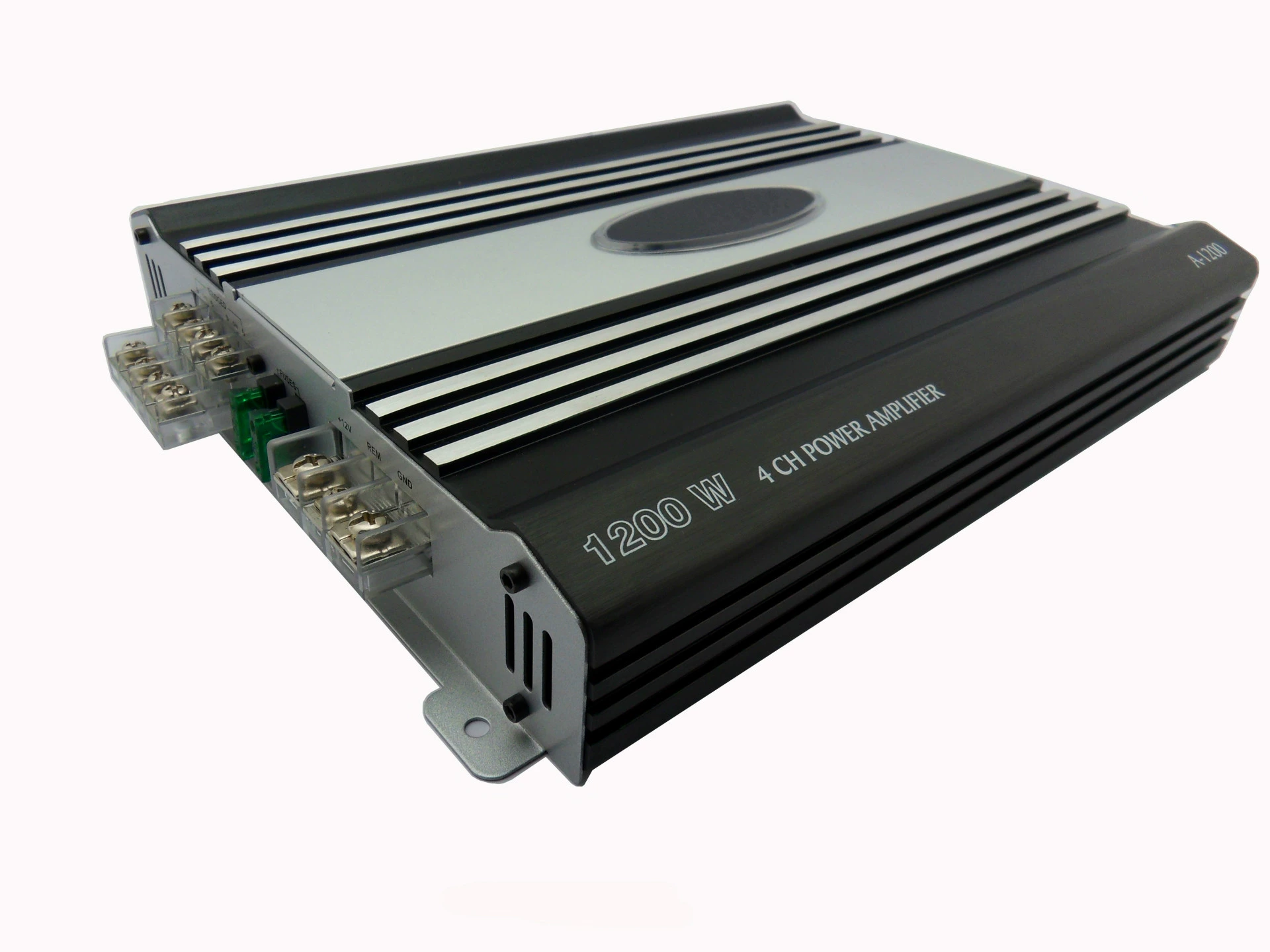 Car AB-class Power Amplifier, 4‑/2‑/1‑channel options, multiple RMS ratings, compact size