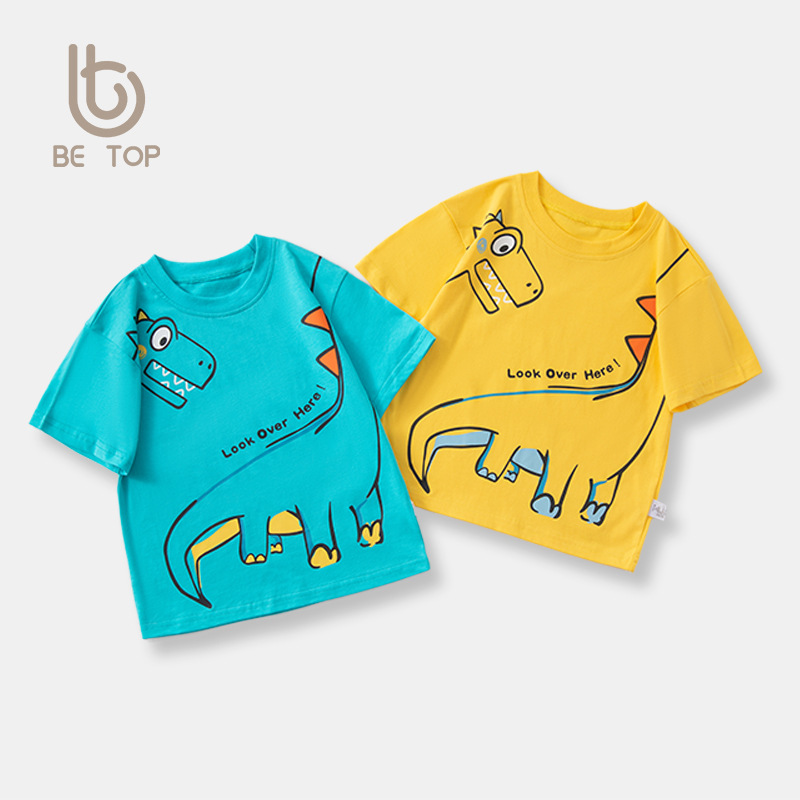 Ropa infantil transfronteriza al por mayor coreana para niños de manga corta camiseta de verano nuevo estereoscópico ropa de bebé de dinosaurio una cosa