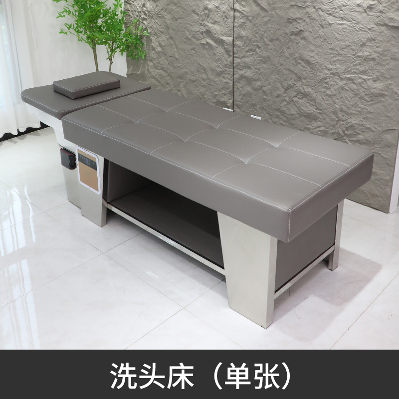 그레이 세라믹 세면대 스툴이 있는 싱글 침대