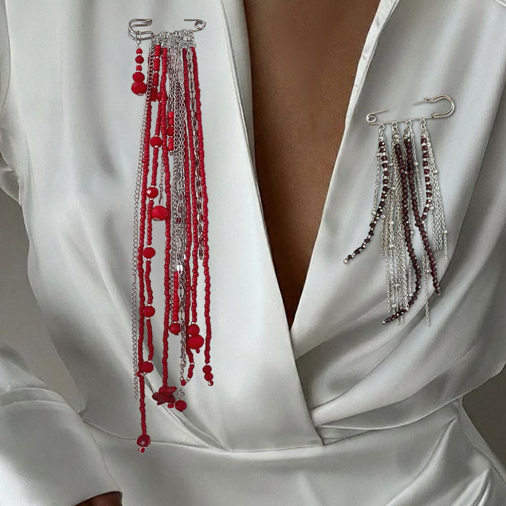 Cross-Border Ins Retro Tassel Commuter Multi-Purpose Pin Clothing European and American Brooch Long Beaded Crystal Decorative Brooch