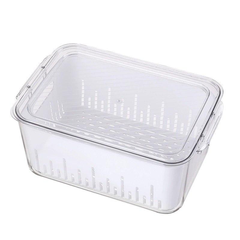 Холодильник в японском стиле, ящик для хранения свежих продуктов, дренажная корзина из ПЭТ с крышкой, двухслойный ящик для хранения овощей, Пылезащитная корзина для мытья овощей с фильтром для воды