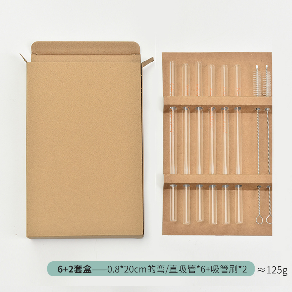 Caja de paja de vidrio conjunto de alto borosilicano vidrio transparente multicolor paja embarazada fábrica de bebidas de jugo de fruta infantil al por mayor