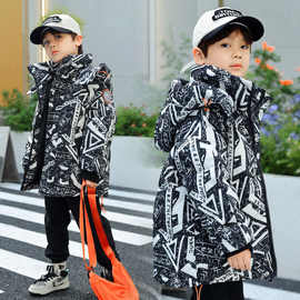儿童羽绒服男中大童2024新款冬装洋气白鸭绒加厚迷彩外青少年