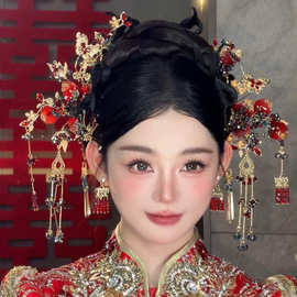 婚庆饰品 婚庆饰品 新中式典雅国风红色新娘结婚秀禾头饰HF-8791