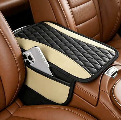 Armrest Box Cushion with Diamond-Shaped Double-Stitched Pattern, Universal Type, High-End Car Central Armrest Box Pillow Protective Cover (Armrest box pad) - yellow