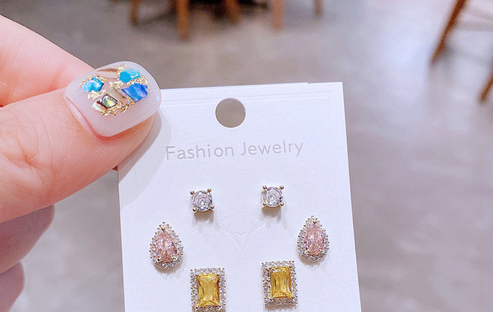 Korean Earrings Set Exquisite Color Water Drop Geometric Zircon Earrings Combination display picture 10