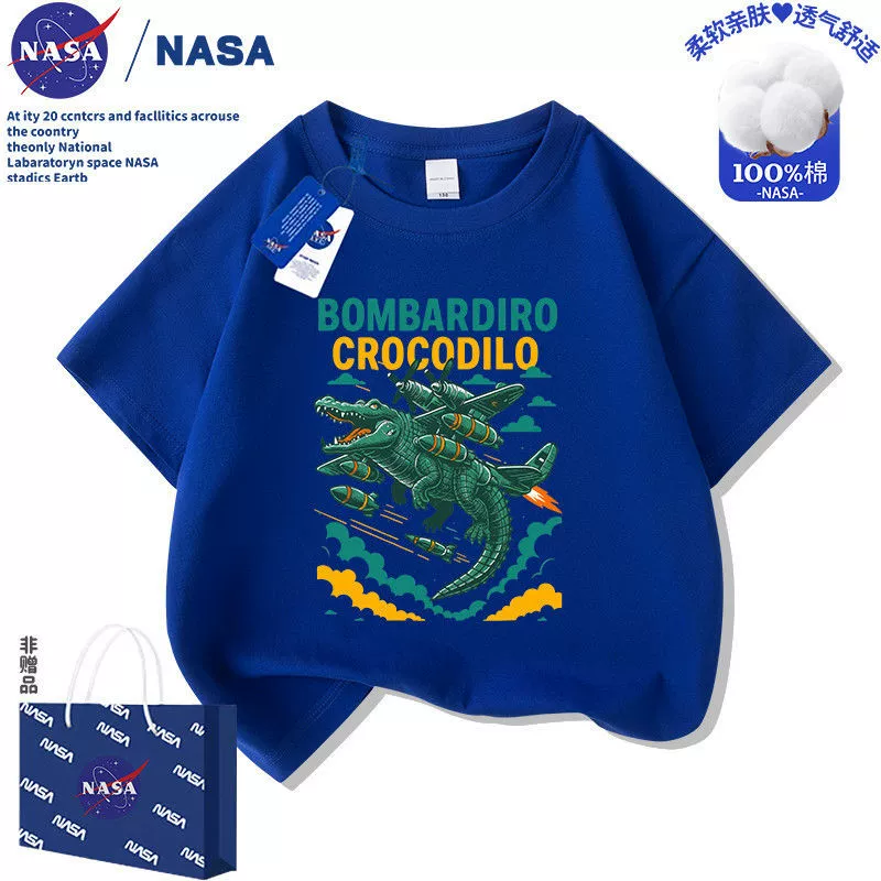 Детская футболка NASA "Классика гор и морей" крокодил, бомбер, короткий рукав, хлопок, абстрактный принт