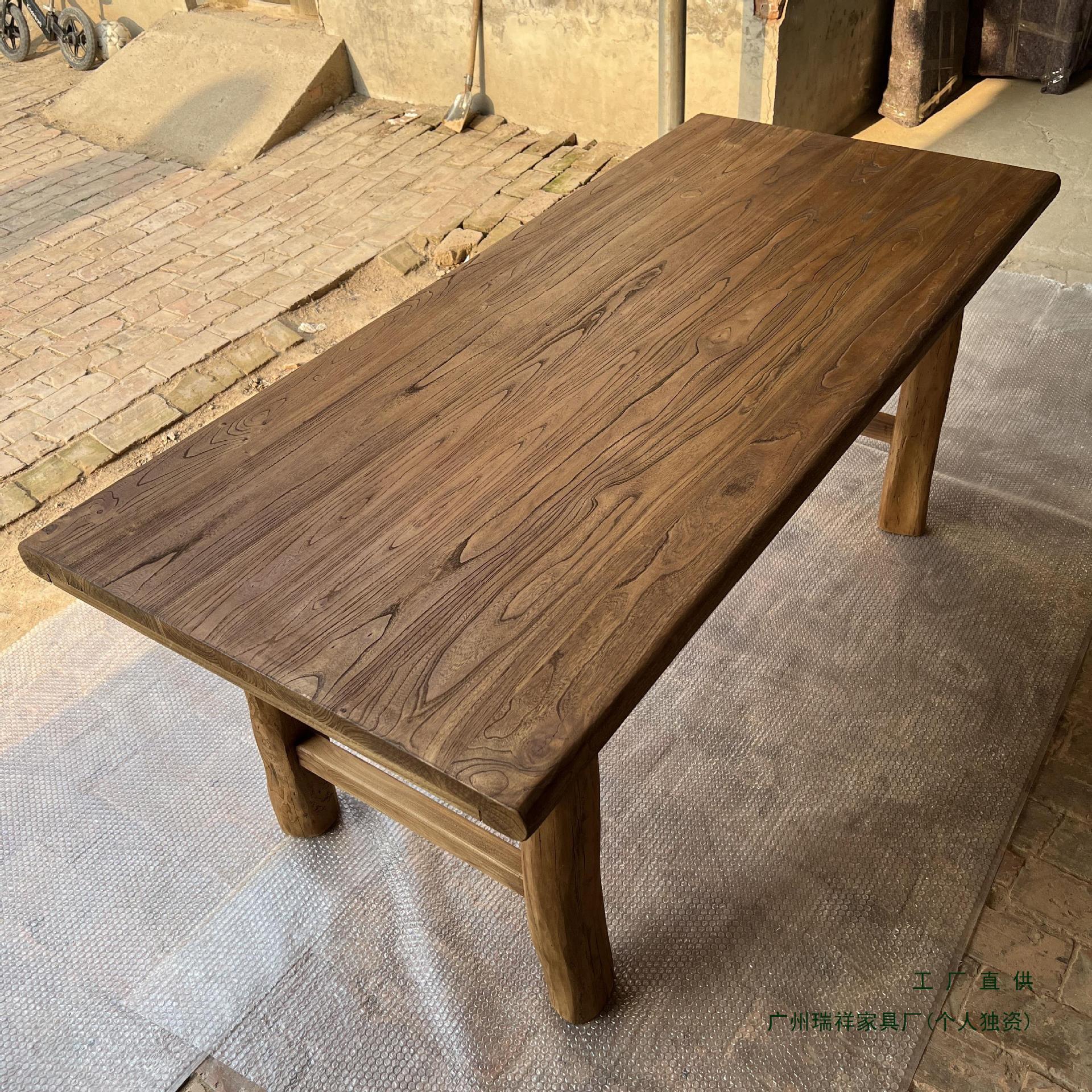 Old Elm Tea Table Solid Wood Dining Table Desk Log Retro Home Bar Office Simple Balcony Bed and Breakfast Set