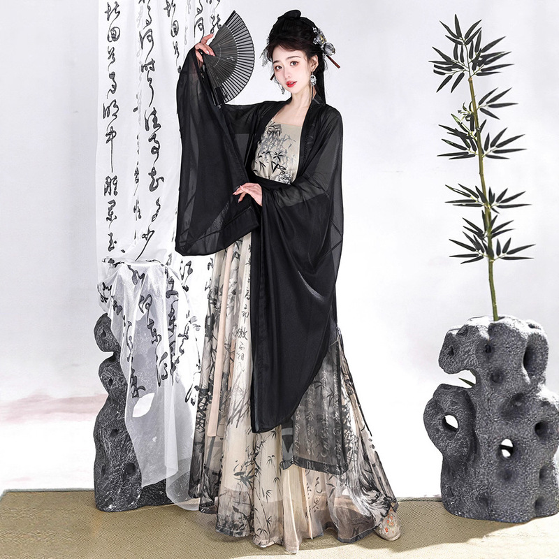 Original Song Dynasty-Style Hanfu for Women, 2026 New Model, Black Large-Sleeved Shirt, Waist-Length, Improved Han Elements, Chinese Style, Everyday Ancient Costume