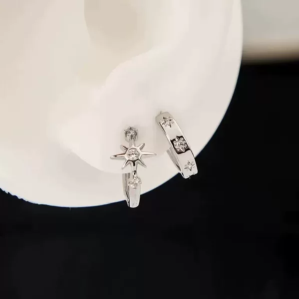 Sweet and cool asymmetrical hexagram earrings, high-end minimalist style stud earrings for women, unique design cross hoop earrings
