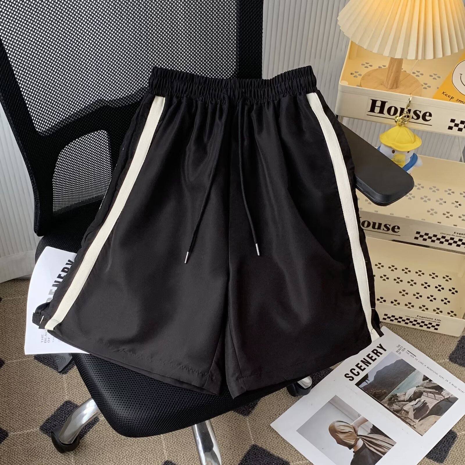 Men's Color Block T-Shirt & Shorts Set - American Streetwear Casual 2-Piece Outfit, Loose Fit Summer Short Sleeve Coordinated Set_viptrois.com