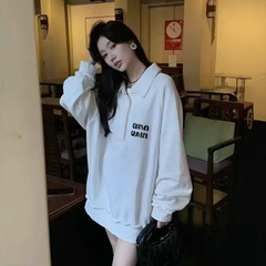 早秋miumiu家翻领做旧长袖卫衣女纽扣设计休闲宽松百搭男女上衣潮