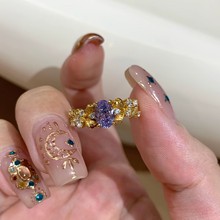 新款紫荆花戒指女中古风气质轻奢时尚百搭手工拉丝指环紫色郁金香