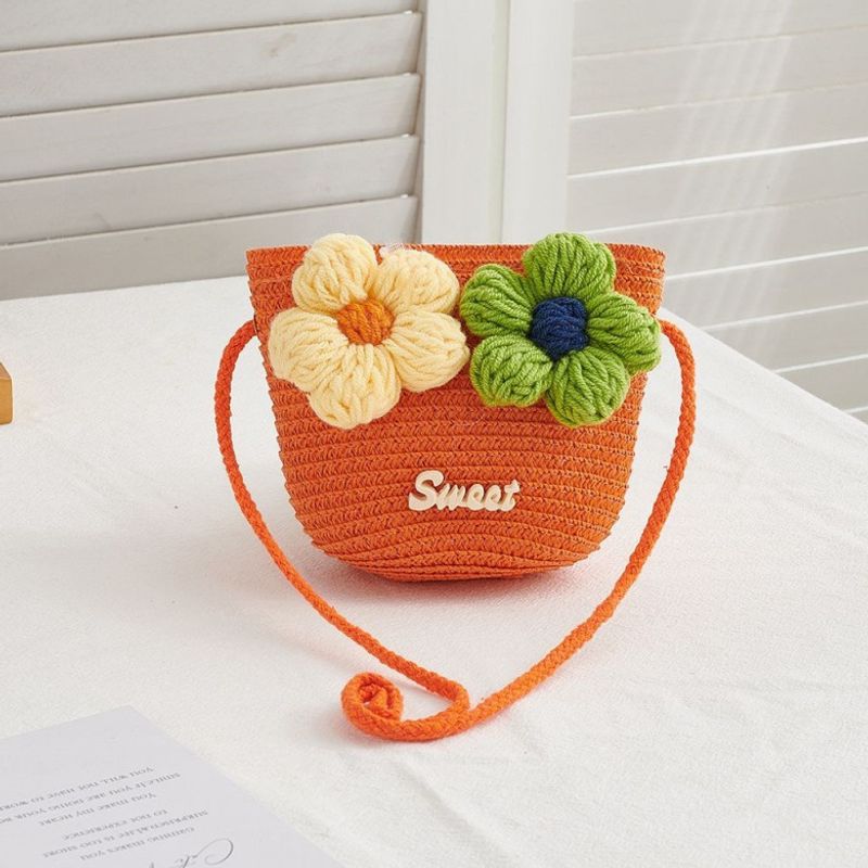 Korean-style spring and summer floral woven small bag, woven children's outdoor travel shoulder bag, coin purse, phone bag