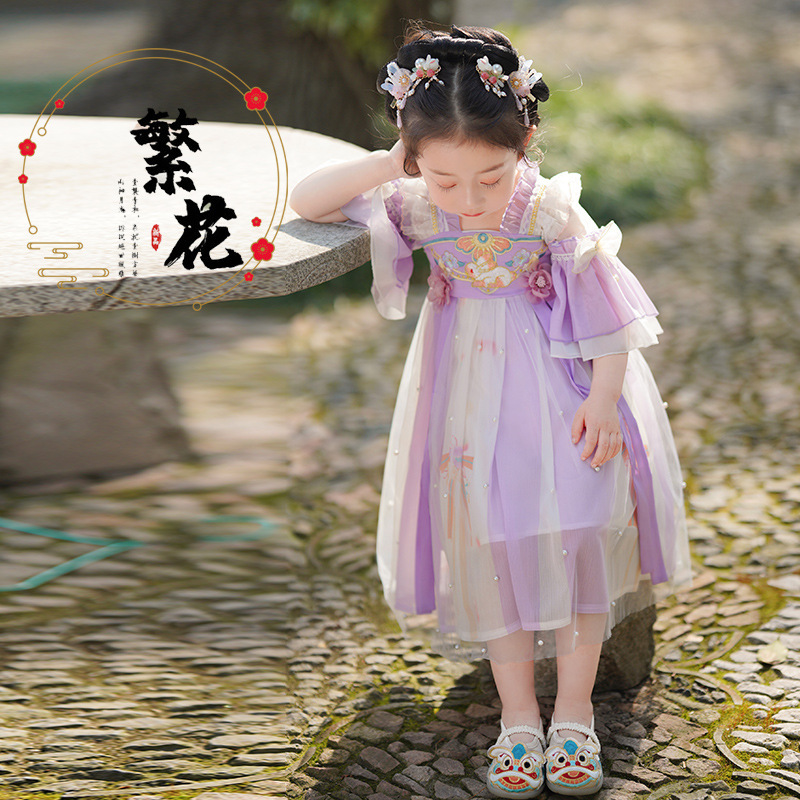 Children's dress girls' summer Chinese style classical super fairy skirt Hanfu baby girls' ancient style summer thin short Children's dress girls' summer Chinese style classical super fairy skirt Hanfu baby girls' ancient style summer thin short