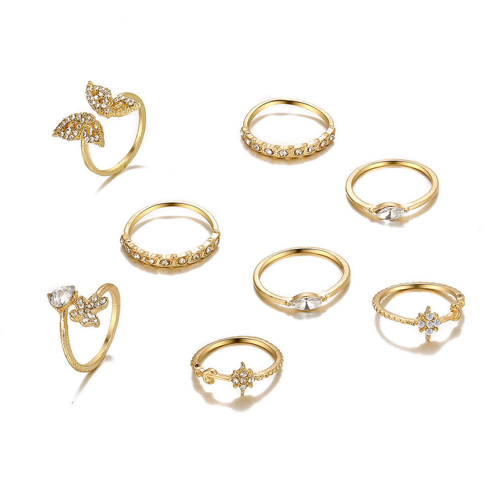 new micro-inlaid diamond butterfly opening ring set 8-piece creative simple joint ring_voghion.com