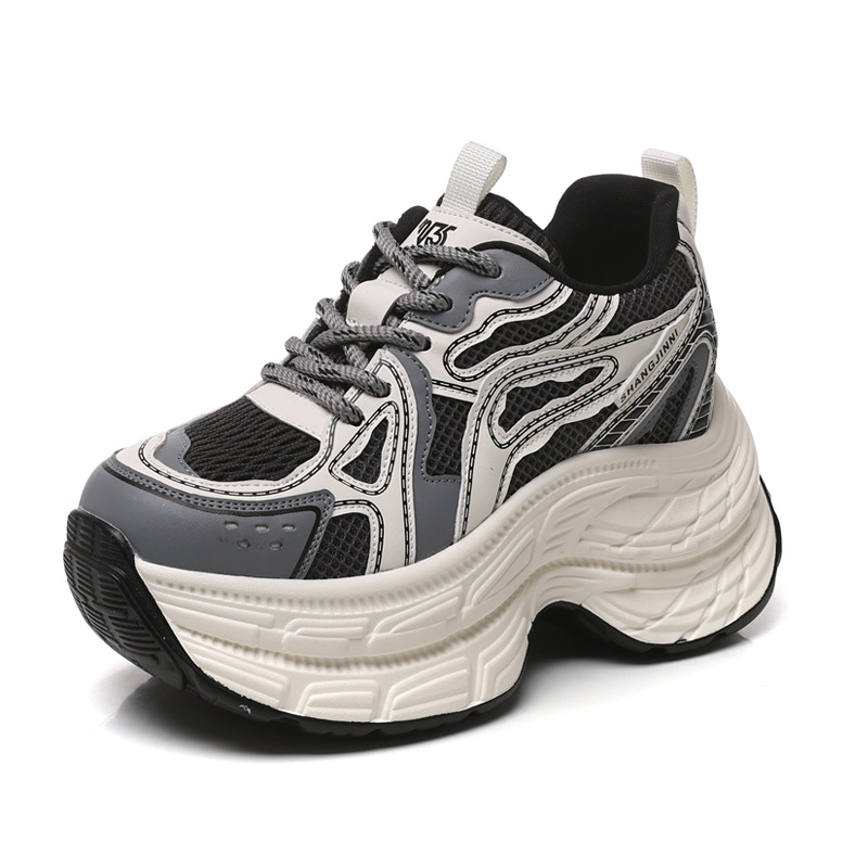 Giày sneaker chunky nữ đế dày lưới thoáng khí tăng chiều cao — Màu trắng