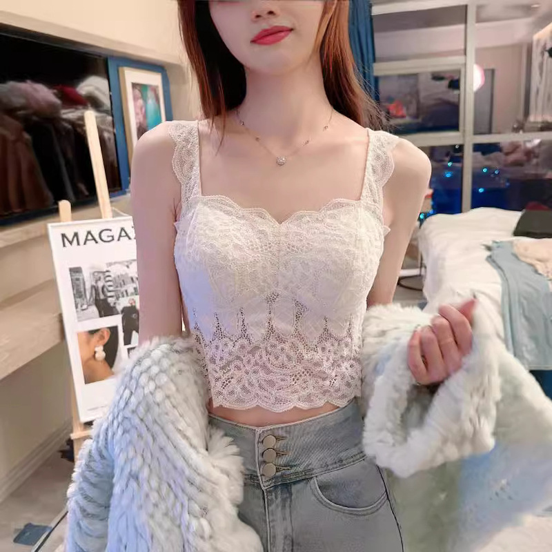 French Lace Beautiful Back plus size with Chest Pad Soft and Comfortable Niche Outfit Sexy Sling Sling Inner Vest Underwear