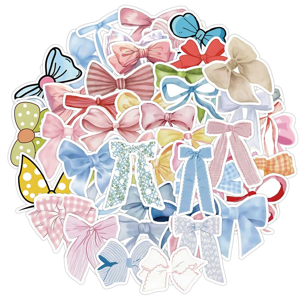 50 новых милых маленьких свежих наклеек с бантом из мультфильма, канцелярские наклейки для планшета ручной работы, оптовая продажа