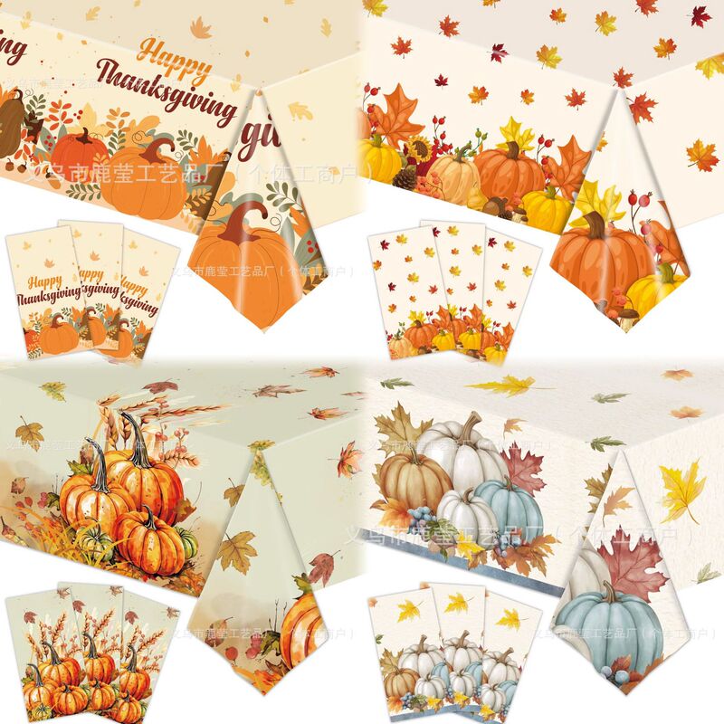 2025 New Thanksgiving Party Tablecloth Autumn Maple Leaf Pumpkin Disposable Decorative Supplies Venue Layout Props