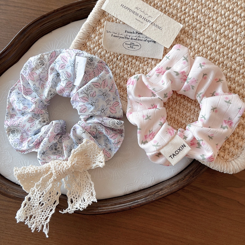 Tela floral de ensueño, lazo para el cabello del intestino grueso, pintura al óleo francesa, lazo, cuerda para la cabeza linda y simple, accesorios para el cabello con banda de goma de estilo universitario