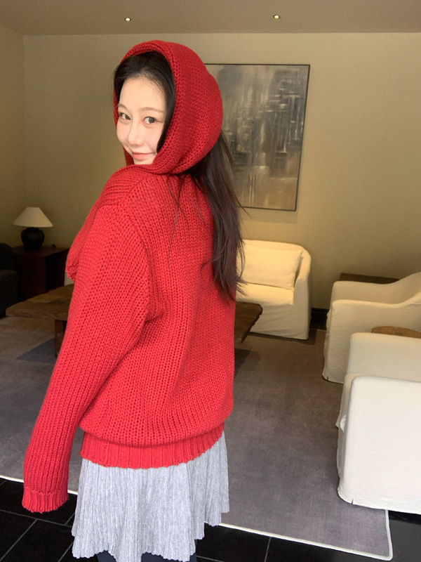SROOM十三行 圣诞新年围巾毛衣两件套 厚实简约韩系圆领针织衫|undefined