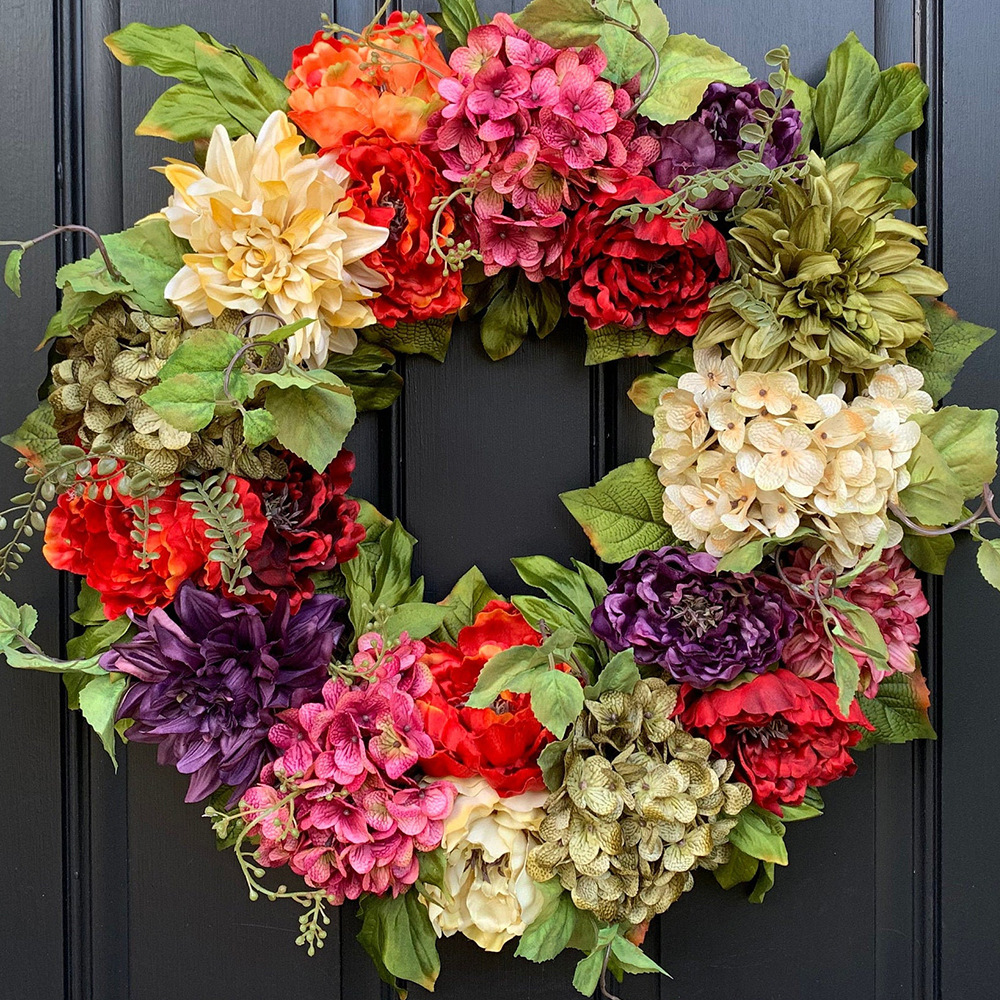 Colorful Peony And Hydrangea Wreath For Front Door Wall Decor_voghion.com