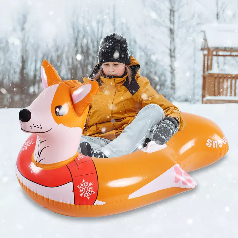 成人PVC狗狗滑雪橇儿童雪板充气滑雪圈双人玩雪双把手雪地玩具