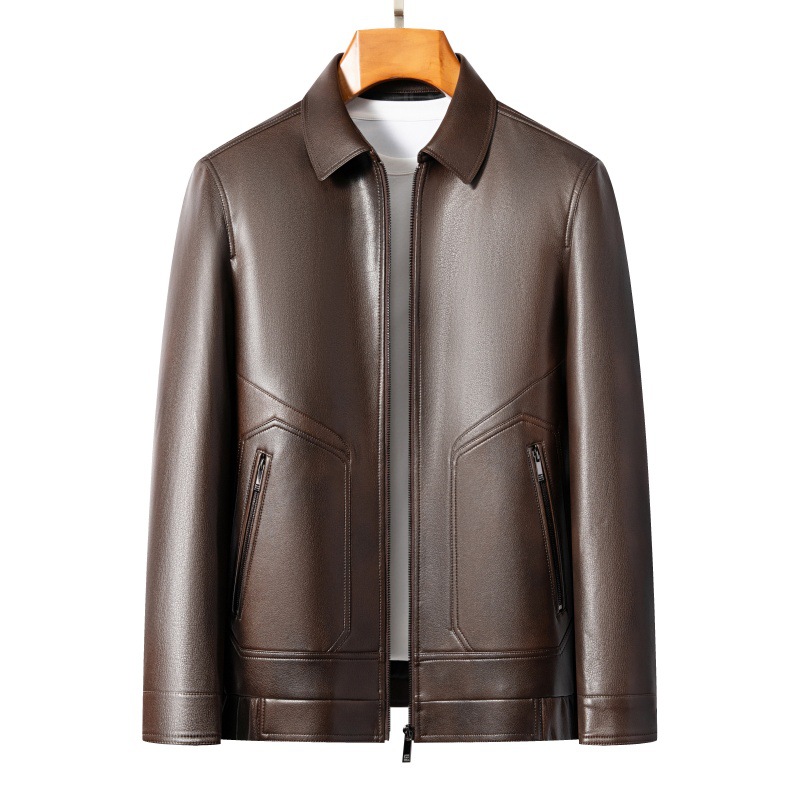 Kişi üçün süni dəri jaket, yaxalı, yaz-payız üçün