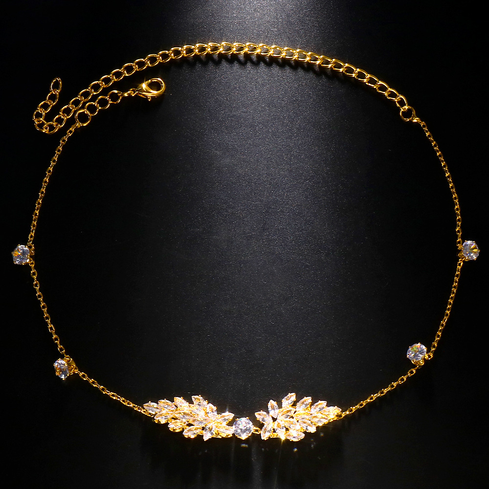 Amazon incendio zircon cadena de frente de moda europea y americana vestido de boda accesorios cadena de pelo mujer cadena de pelo