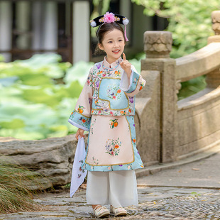 Girls' Chinese Clothing Spring and Autumn Children's Qing Dynasty Ancient Clothing New Chinese Style suit Girl's National Style Cheongsam Dress Performance Clothing