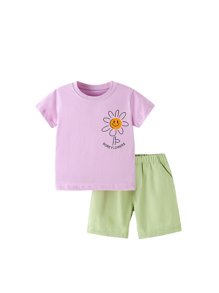 Traje de niño malwee transfronterizo hermosa camiseta de cuello redondo verano nuevo traje de dos piezas para niños europeos y americanos