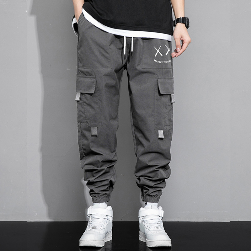 Men's Baggy Graphic Print Flap Pocket Drawstring Cargo Pants Regular Fit Casual Tactical Military Trousers Street Trendy Trousers for Men_voghion.com