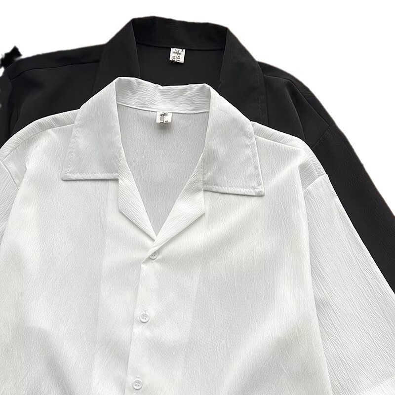 ForMen High-End Draped Ice Silk Shirt For Men, Short Sleeve Loose Fit American Cuban Collar Shirt, Summer Trendy Cool Couple's_voghion.com