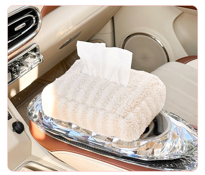 Cute Car Tissue Box Plush Stripesd Car Hanging Tissue Box Multifunctional DIY Car Hanging Tissue Box