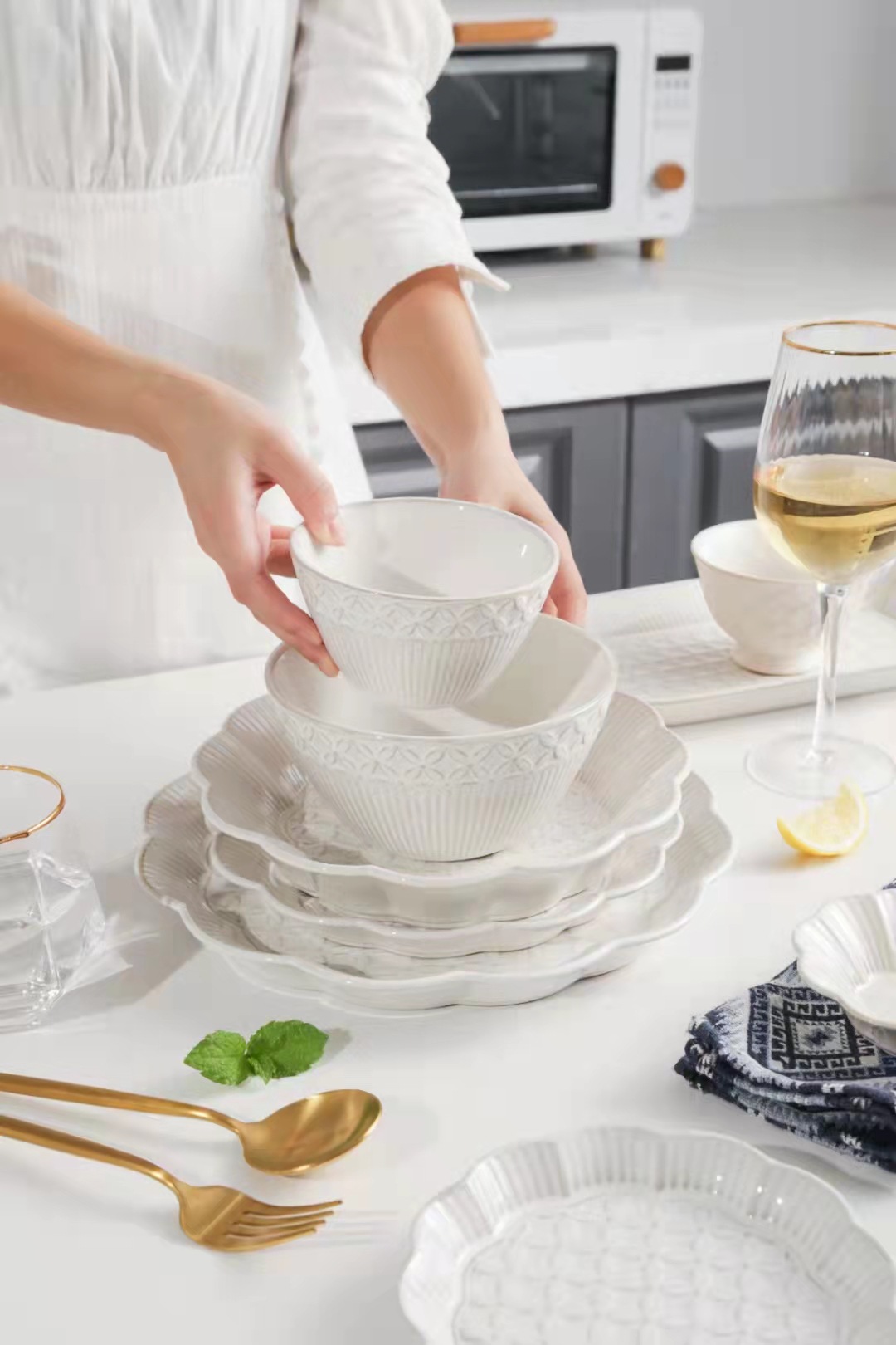 Light Luxury Embossed Tableware Bowl and Plate Set Nara Xuemei Series Square Plate Oval Simple Creative Home Rice Bowl