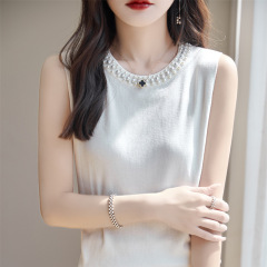 2024夏裝新款圓領冰絲吊帶背心女內搭冰絲吊帶針織打底無袖上衣女
