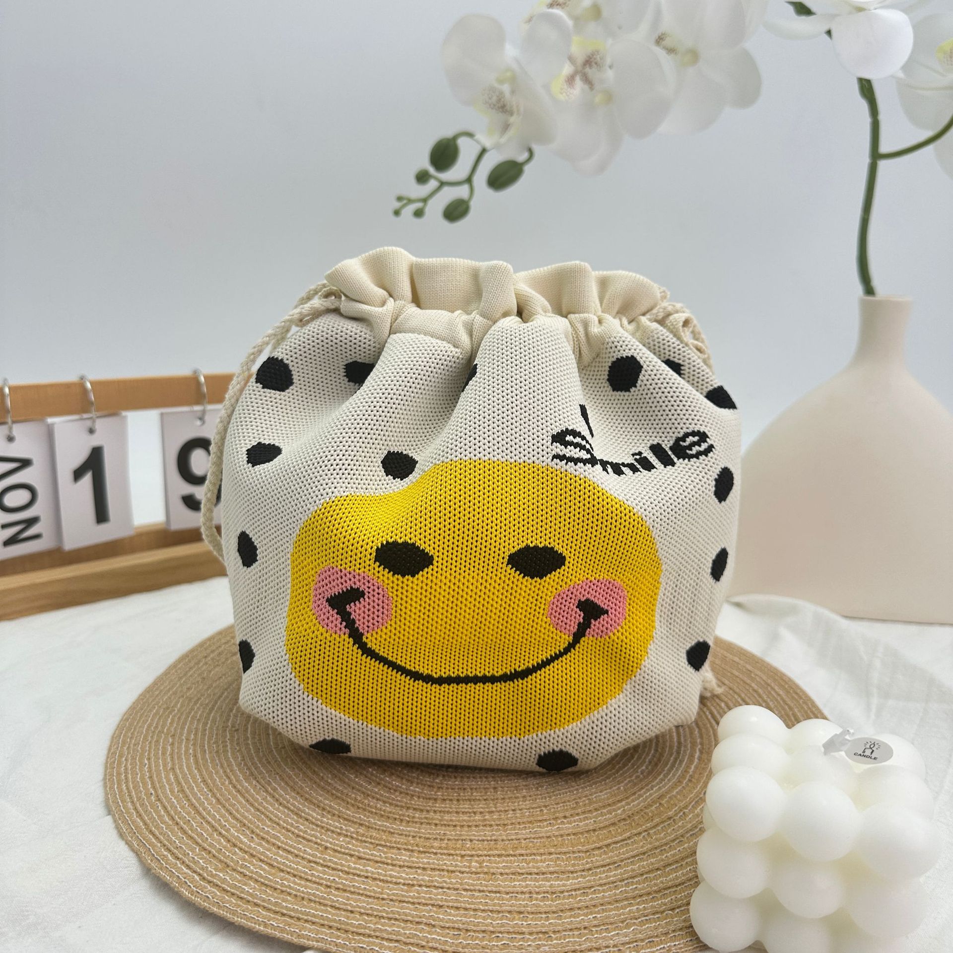 Cartoon Graphic Knit Soft Bucket Drawstring Drawstring Bag 30
