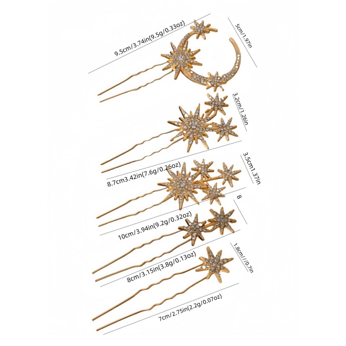 Nuevo conjunto creativo de todo fósforo combinación de accesorios para el cabello, luna geométrica simple, estrella, horquilla de diamantes, accesorios para la cabeza de novia femenina