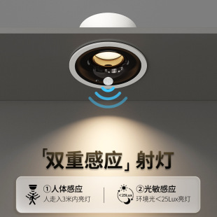 Human body induction downlight automatic dual radar corridor corridor corridor hallway entrance door narrow side embedded spotlight