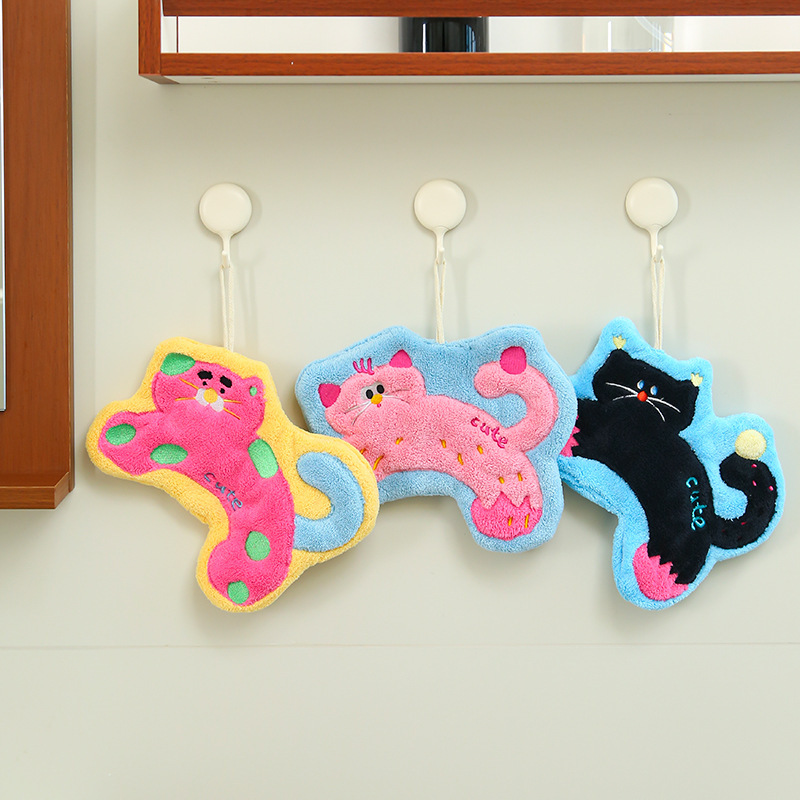 Copyright Hangable Thickened Super Absorbent Cute Cartoon Hand Towel Coral Fleece Small Square Kitchen Bathroom Dual-Use