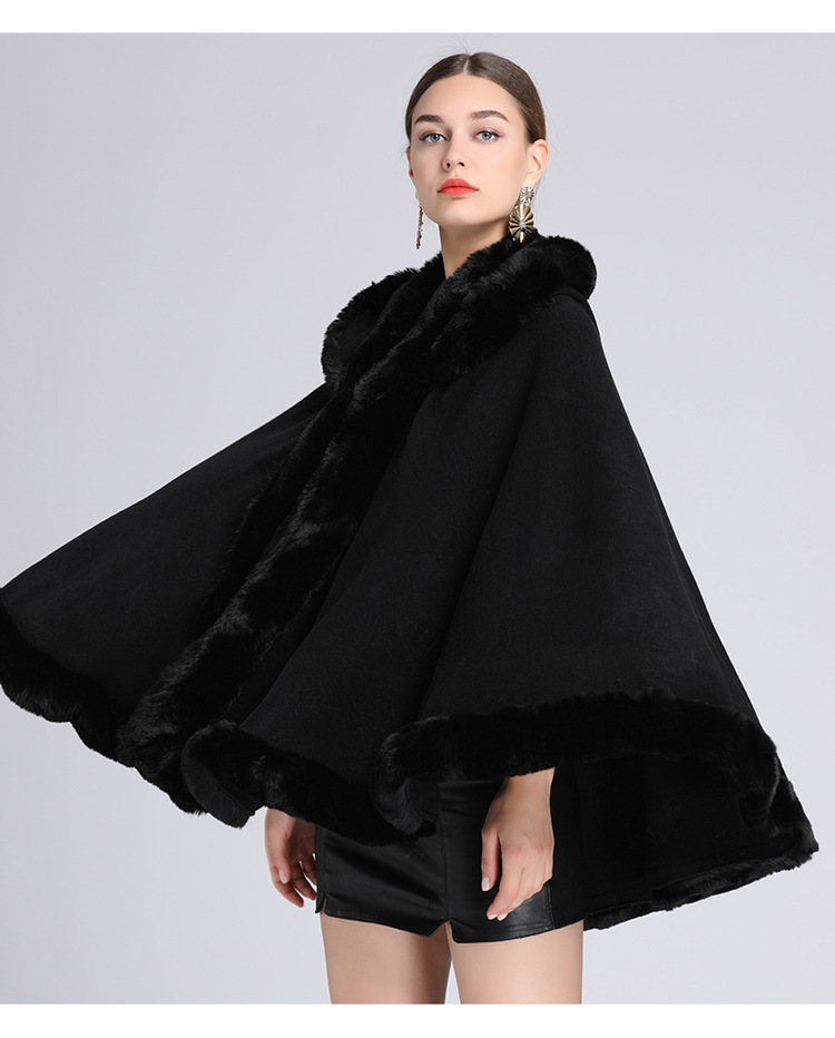 Wollkragen mit Kapuze Cape Cape Übergröße lockerer Capemantel Damen_voghion.com