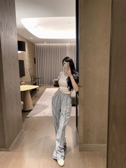 2025春夏の新型ストレートカジュアルパンツの女性の薄いタイプのハイウエストはやせています。