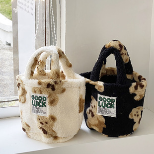 Autumn and Winter Plush Bucket Bag Teddy Cute Fur Handbag All-match Hand Bag